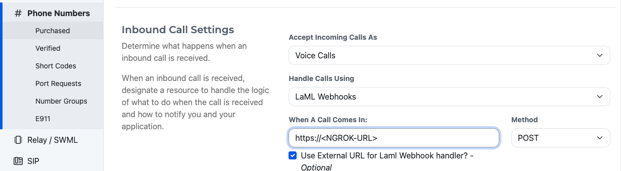 legacy UI cxml webhook configuration
